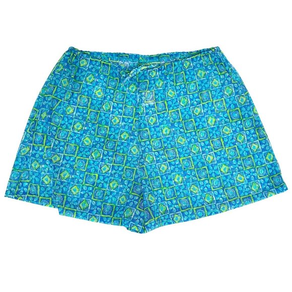 Vintage Coconut Girl Blue Green Printed Mesh Sheer Shorts Swim Cover Up Size SP - Picture 1 of 3